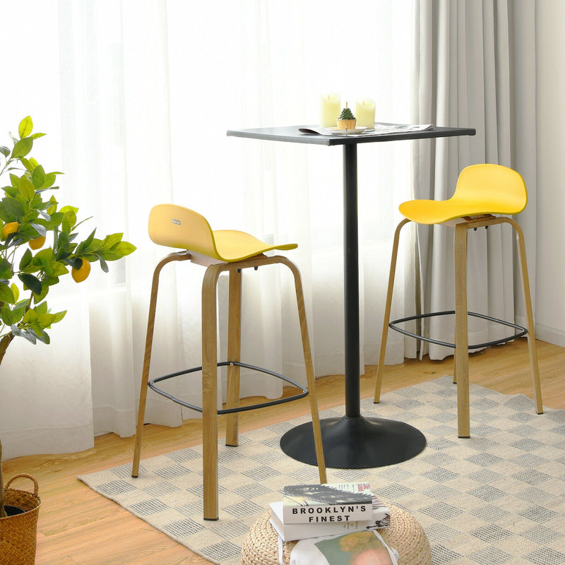 Set of 2 Modern Barstools Pub Chairs with Low Back and Metal Legs-Yellow