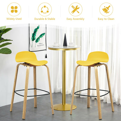 Set of 2 Modern Barstools Pub Chairs with Low Back and Metal Legs-Yellow