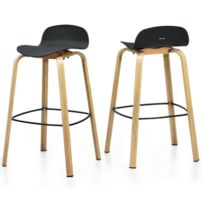 Set of 2 Modern Barstools Pub Chairs with Low Back and Metal Legs-Black