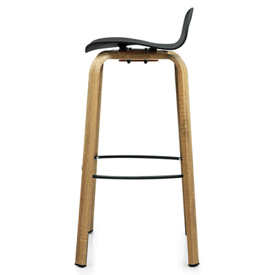 Set of 2 Modern Barstools Pub Chairs with Low Back and Metal Legs-Black