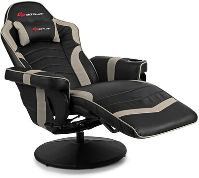 Ergonomic High Back Massage Gaming Chair with Pillow-Gray