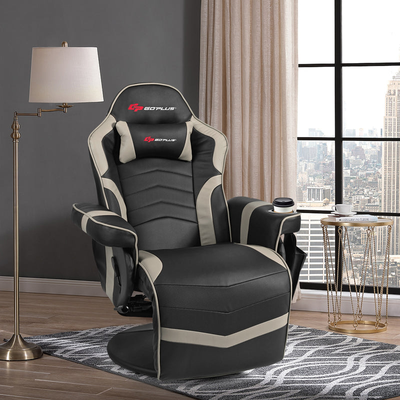 Ergonomic High Back Massage Gaming Chair with Pillow-Gray