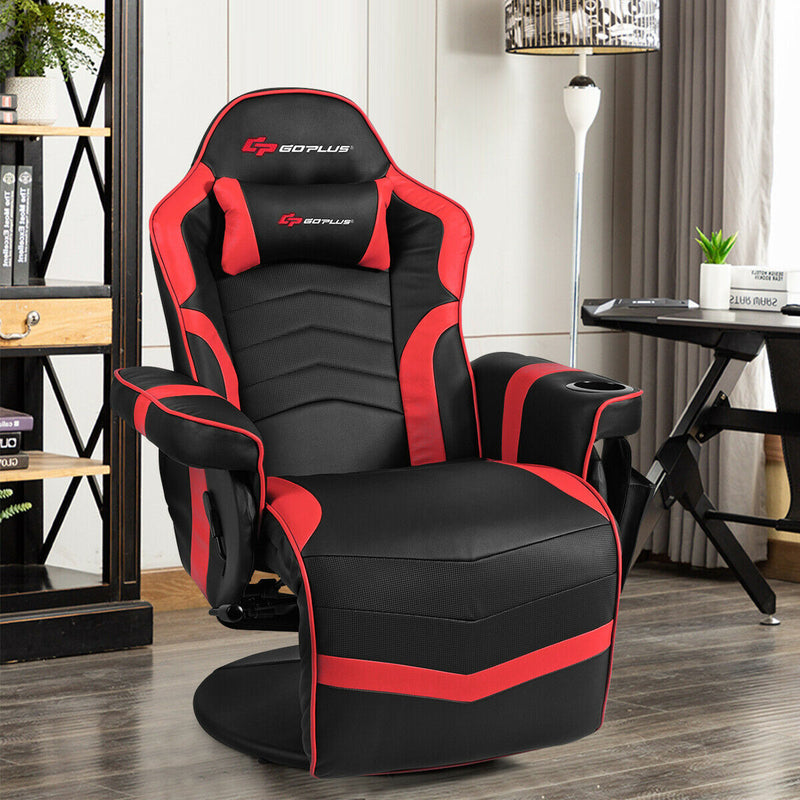 Ergonomic High Back Massage Gaming Chair Gaming Recliner with Pillow-Red