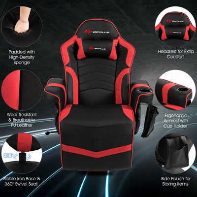 Ergonomic High Back Massage Gaming Chair Gaming Recliner with Pillow-Red