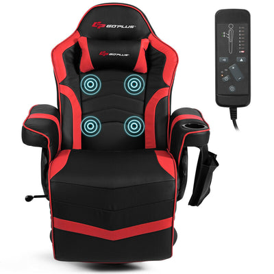 Ergonomic High Back Massage Gaming Chair Gaming Recliner with Pillow-Red