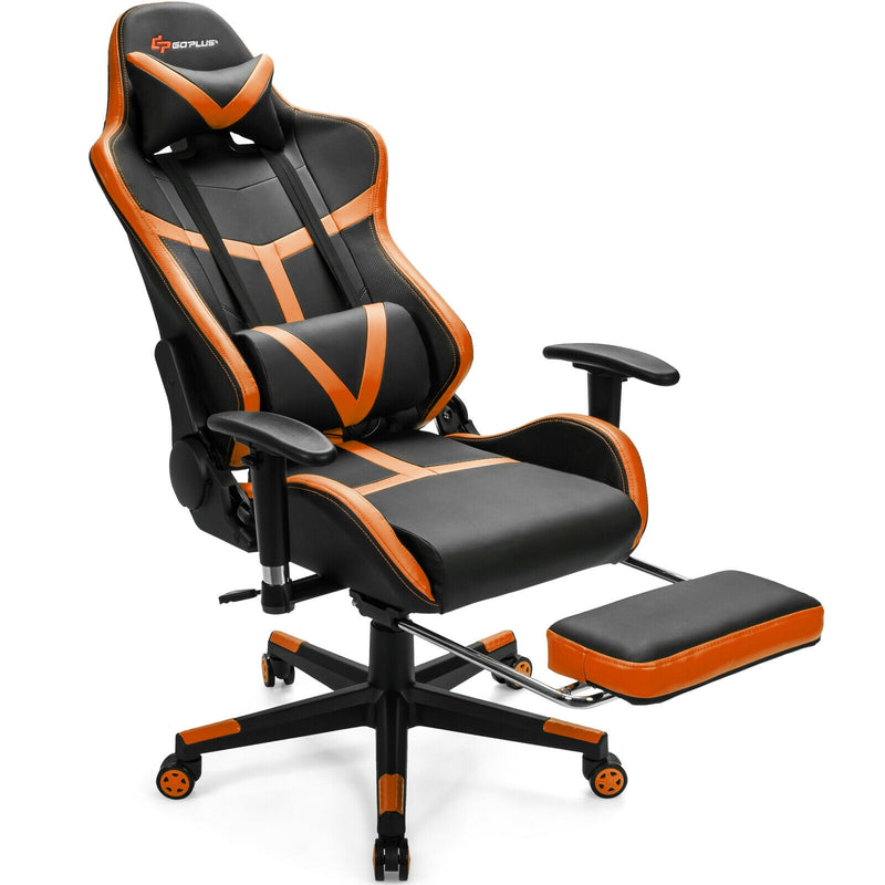 Reclining Racing Chair with Lumbar Support Footrest-Orange