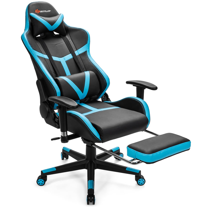 Reclining Racing Chair with Lumbar Support Footrest-Blue