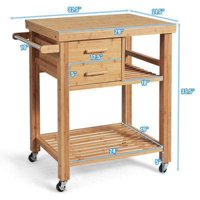 Bamboo Kitchen Trolley Cart with Tower Rack and Drawers