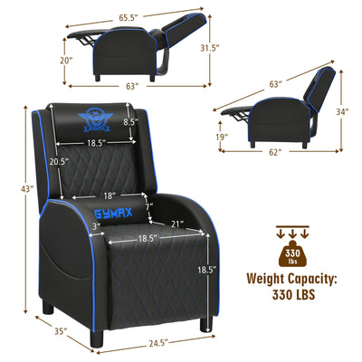 Massage Gaming Recliner Chair with Headrest and Adjustable Backrest for Home Theater-Blue