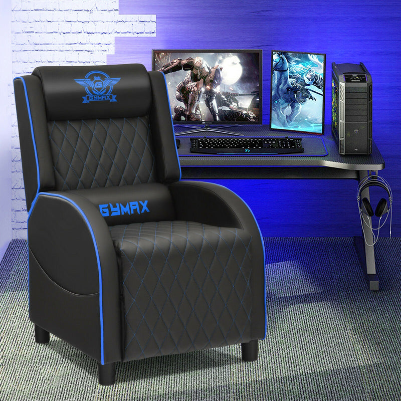 Massage Gaming Recliner Chair with Headrest and Adjustable Backrest for Home Theater-Blue