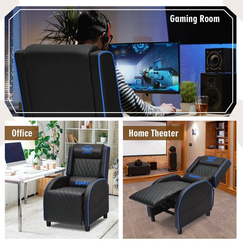 Massage Gaming Recliner Chair with Headrest and Adjustable Backrest for Home Theater-Blue