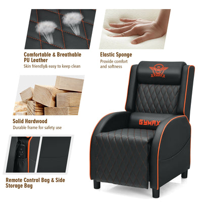 Massage Gaming Recliner Chair with Headrest and Adjustable Backrest for Home Theater-Orange