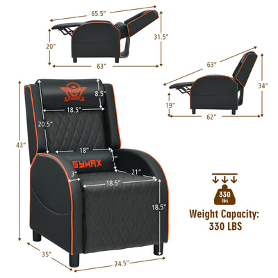 Massage Gaming Recliner Chair with Headrest and Adjustable Backrest for Home Theater-Orange