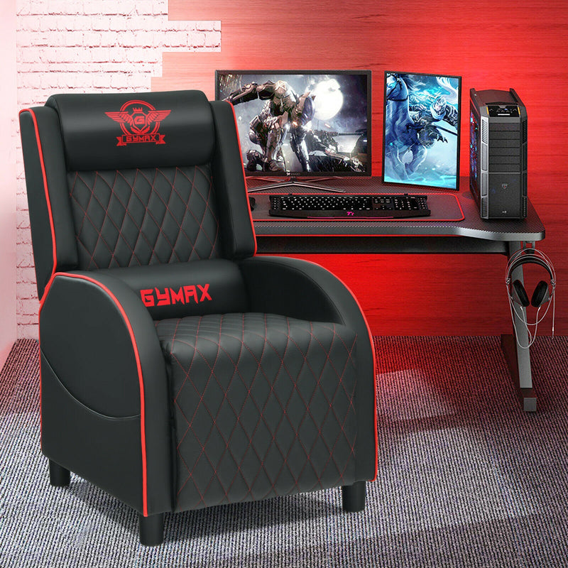 Massage Gaming Recliner Chair with Headrest and Adjustable Backrest for Home Theater-Red