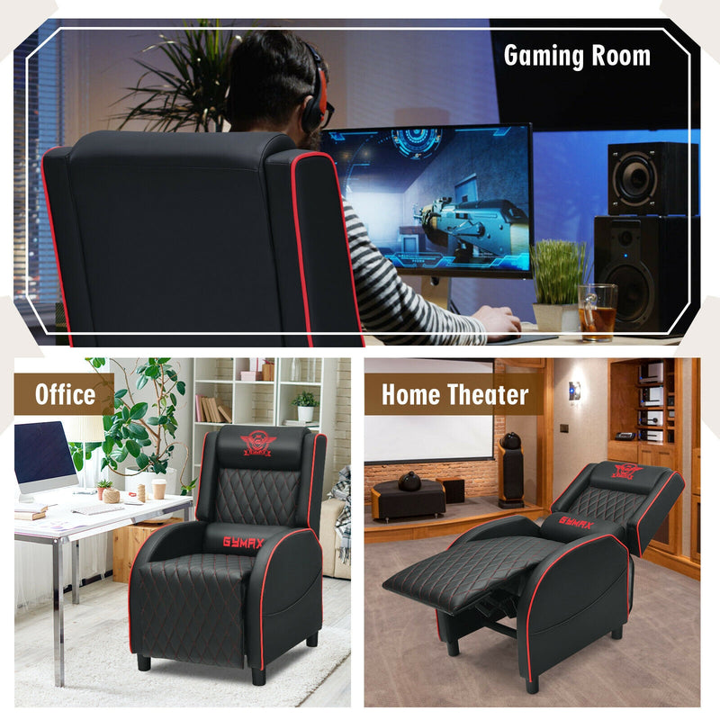 Massage Gaming Recliner Chair with Headrest and Adjustable Backrest for Home Theater-Red