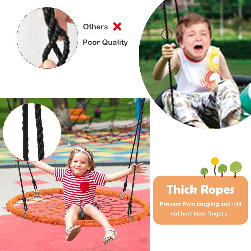 40 Inch Spider Web Tree Swing Kids Outdoor Play Set with Adjustable Ropes-Orange