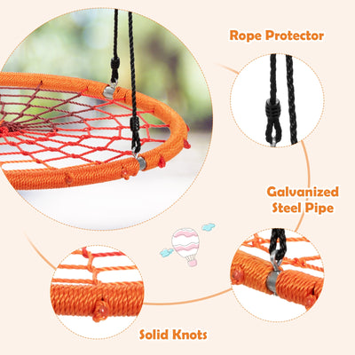 40 Inch Spider Web Tree Swing Kids Outdoor Play Set with Adjustable Ropes-Orange