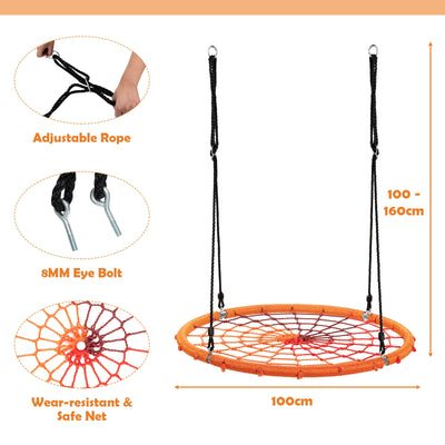 40 Inch Spider Web Tree Swing Kids Outdoor Play Set with Adjustable Ropes-Orange