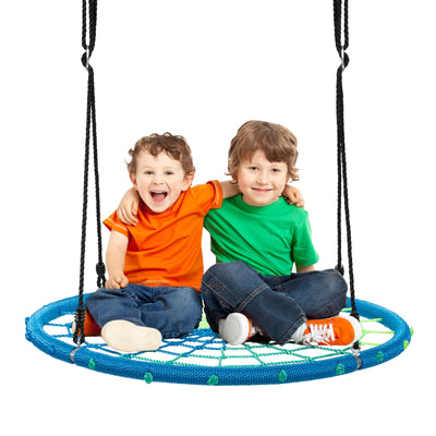 40 Inch Spider Web Tree Swing Kids Outdoor Play Set with Adjustable Ropes-Blue