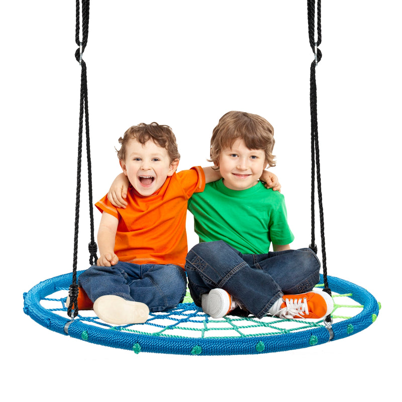 40 Inch Spider Web Tree Swing Kids Outdoor Play Set with Adjustable Ropes-Blue