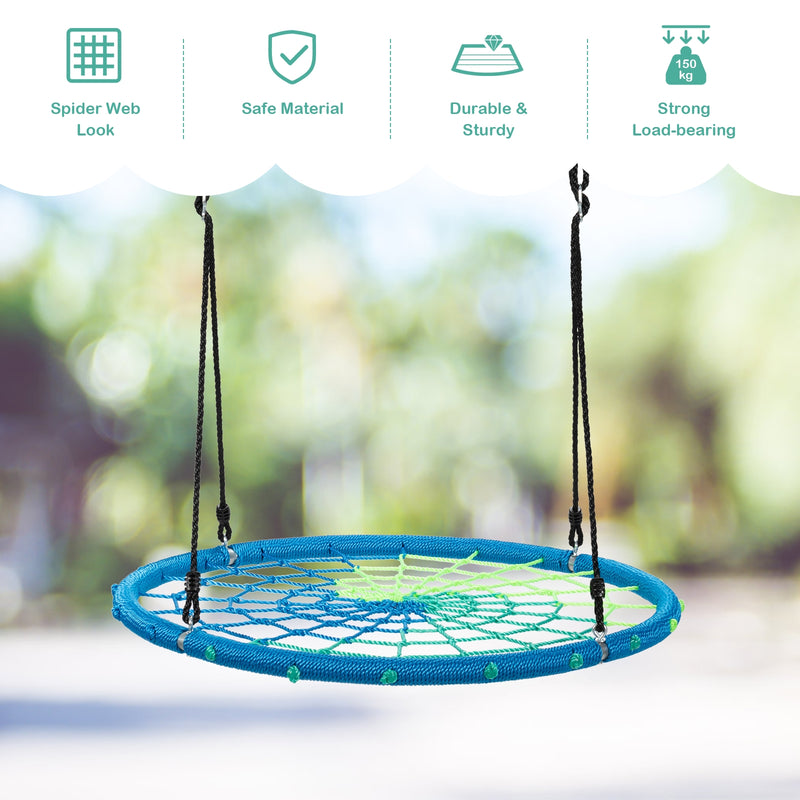 40 Inch Spider Web Tree Swing Kids Outdoor Play Set with Adjustable Ropes-Blue