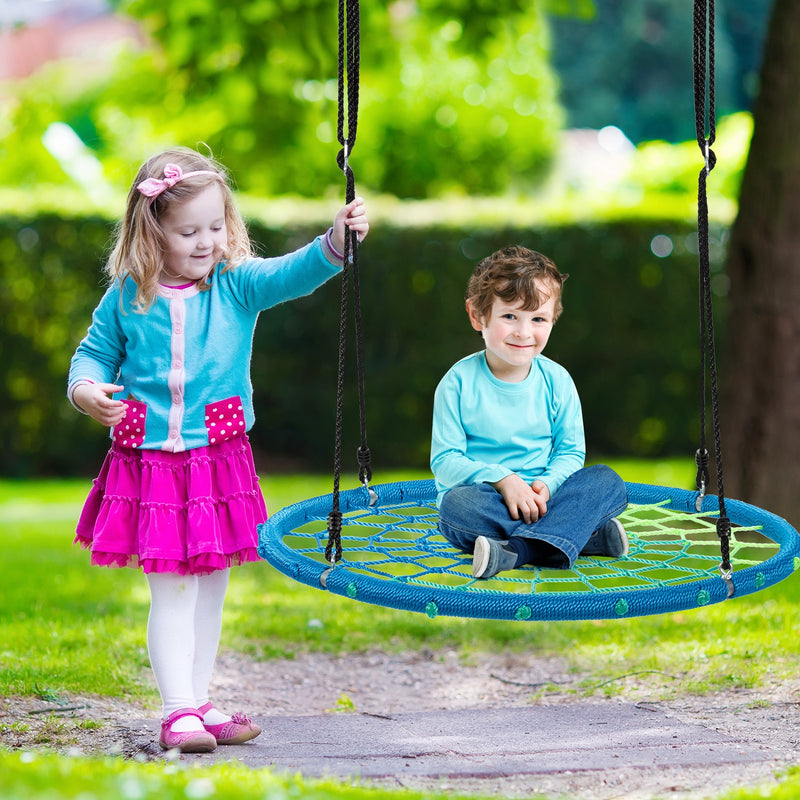 40 Inch Spider Web Tree Swing Kids Outdoor Play Set with Adjustable Ropes-Blue