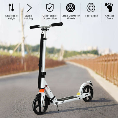 Folding Aluminium Adjustable Kick Scooter with Shoulder Strap-White