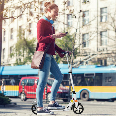 Folding Aluminium Adjustable Kick Scooter with Shoulder Strap-White