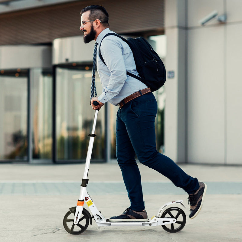 Folding Aluminium Adjustable Kick Scooter with Shoulder Strap-White