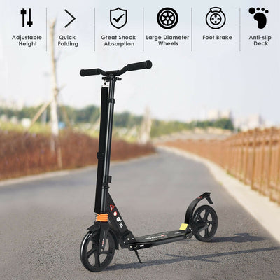 Folding Aluminium Adjustable Kick Scooter with Shoulder Strap-Black