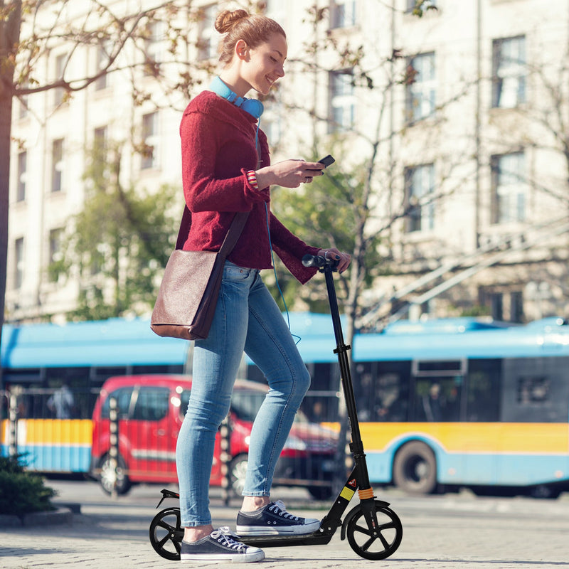 Folding Aluminium Adjustable Kick Scooter with Shoulder Strap-Black