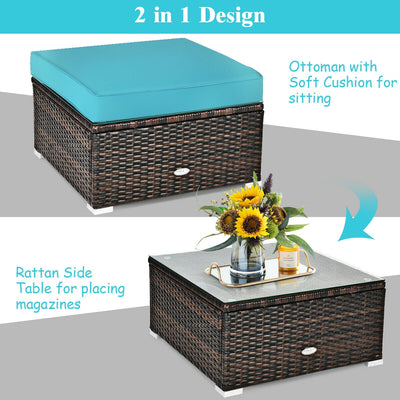 6 Pieces Patio Rattan Furniture Set with Sectional Cushion-Turquoise