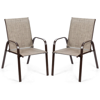 2 Pieces Patio Outdoor Dining Chair with Armrest-Gray