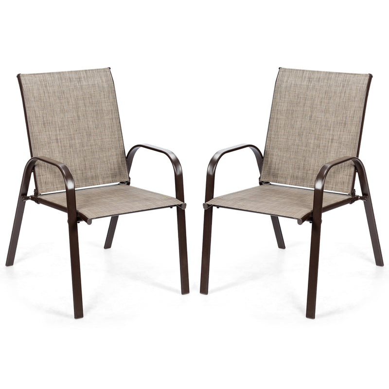 2 Pieces Patio Outdoor Dining Chair with Armrest-Gray