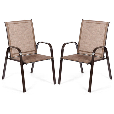 2 Pieces Patio Outdoor Dining Chair with Armrest-Brown