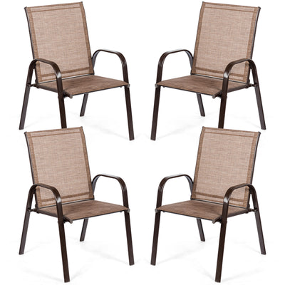 2 Pieces Patio Outdoor Dining Chair with Armrest-Brown