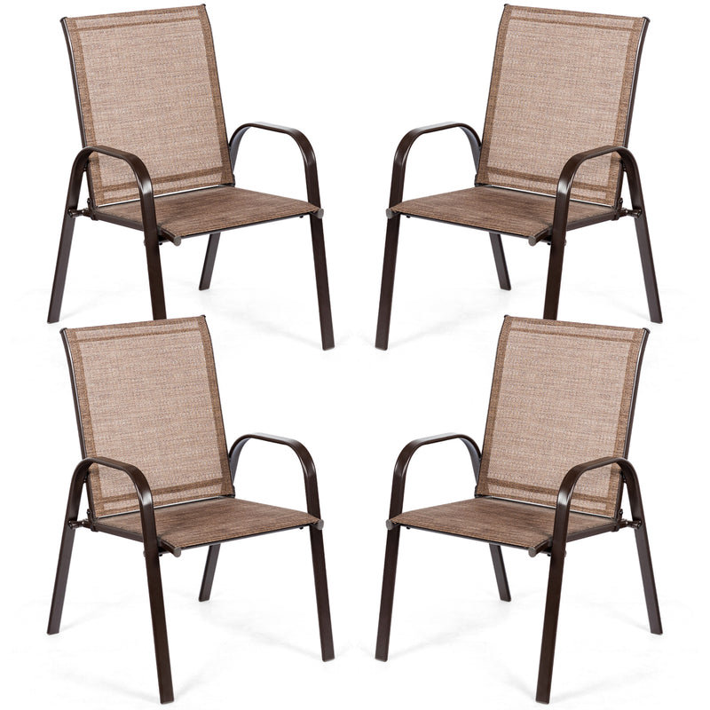 2 Pieces Patio Outdoor Dining Chair with Armrest-Brown