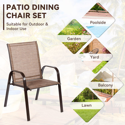 2 Pieces Patio Outdoor Dining Chair with Armrest-Brown