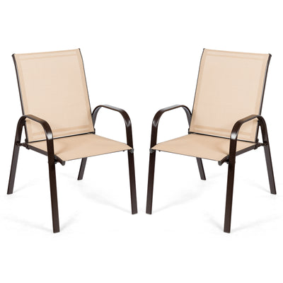 2 Pieces Patio Outdoor Dining Chair with Armrest-Beige