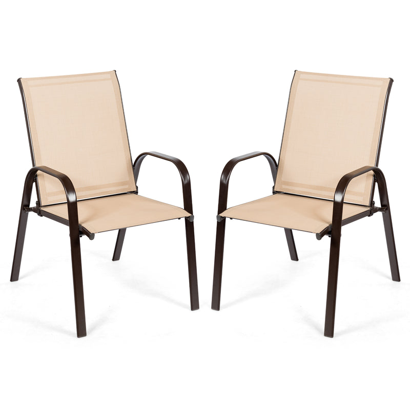 2 Pieces Patio Outdoor Dining Chair with Armrest-Beige