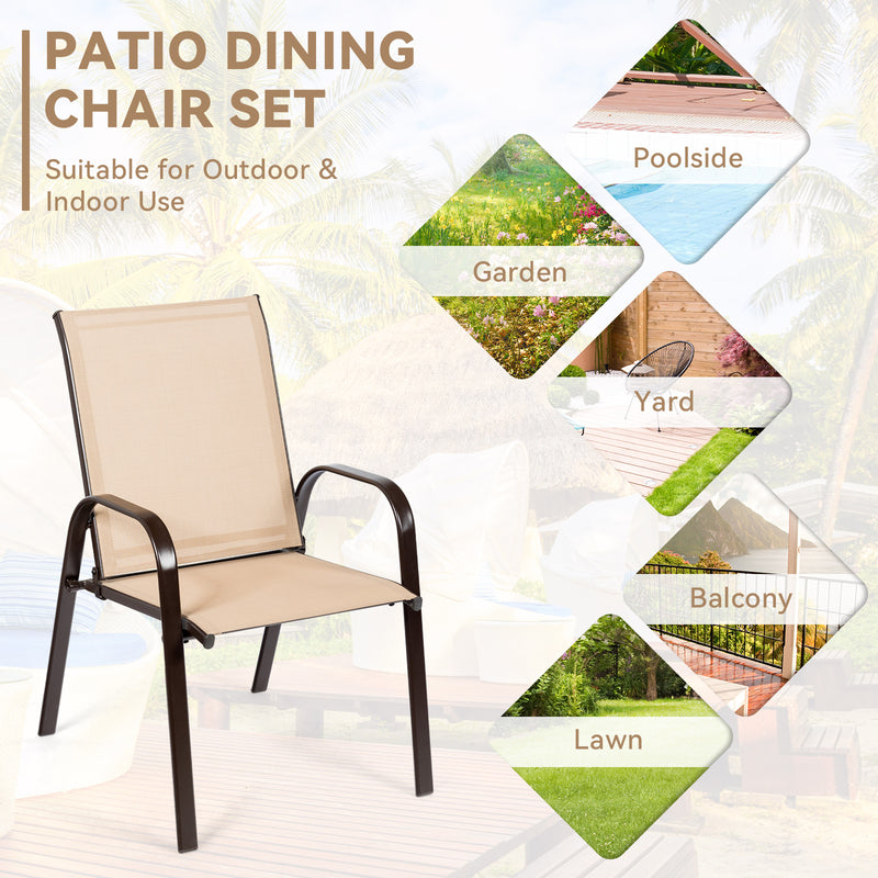 2 Pieces Patio Outdoor Dining Chair with Armrest-Beige