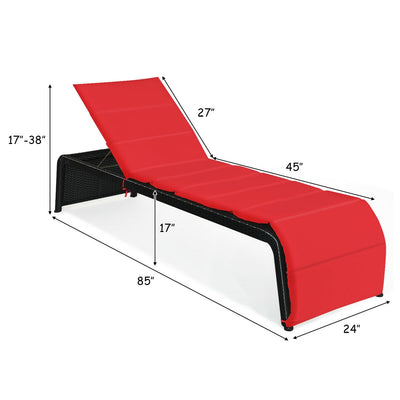 Adjustable Patio Rattan Lounge Chair with Cushions-Red