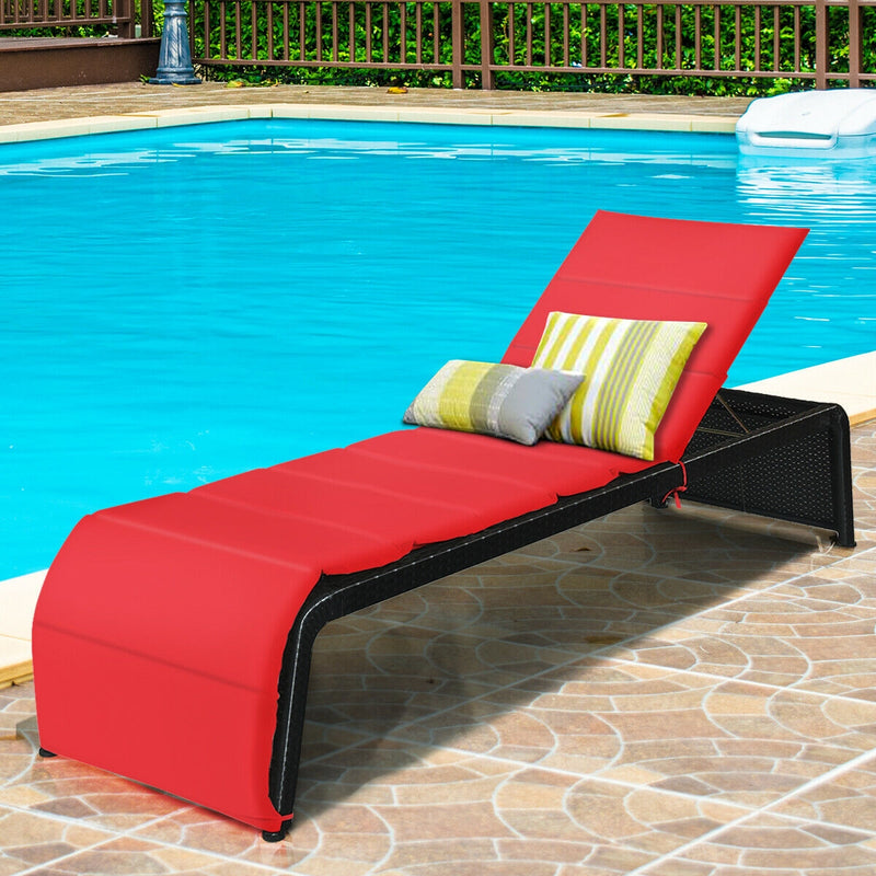 Adjustable Patio Rattan Lounge Chair with Cushions-Red