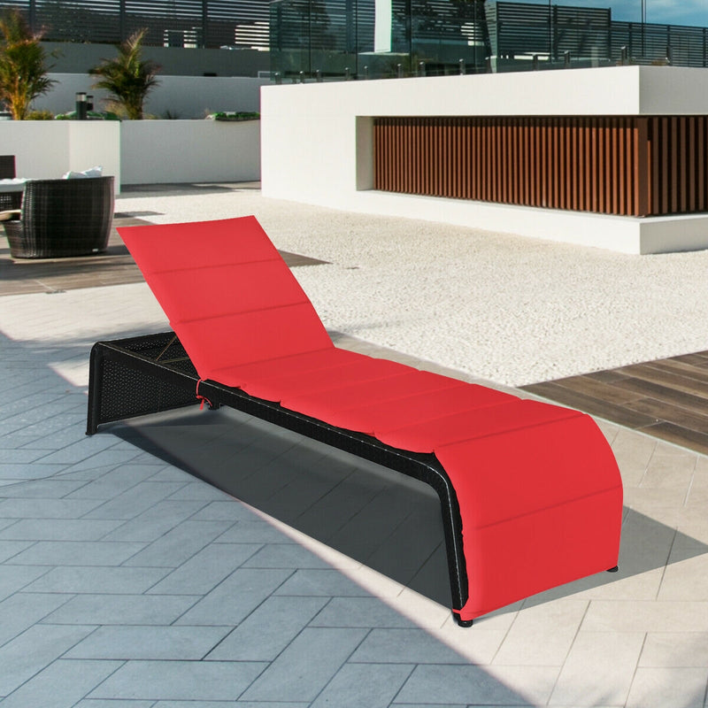 Adjustable Patio Rattan Lounge Chair with Cushions-Red