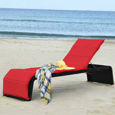 Adjustable Patio Rattan Lounge Chair with Cushions-Red