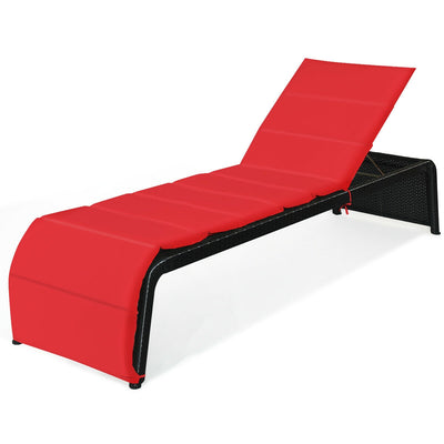 Adjustable Patio Rattan Lounge Chair with Cushions-Red