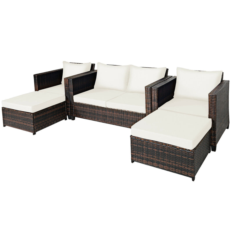 5 Pieces Patio Cushioned Rattan Furniture Set-White