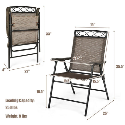 Set of 2 Patio Folding Chairs Sling Portable Dining Chair Set with Armrest