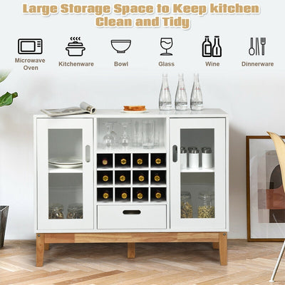 Wood Wine Storage Cabinet Sideboard Console Buffet Server-White