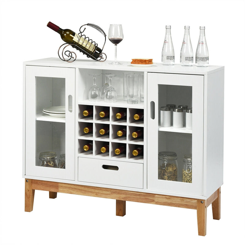 Wood Wine Storage Cabinet Sideboard Console Buffet Server-White